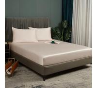 Luofanfei Drap Housse 180x200 Beige Lyocell Bambou Bonnet 30 cm Unie Motif Drap de lit Tencel Soie Lisse Soyeux Brillant Adulte Uni Drap-Housse 180 x 200cm Respirant pour Matelas Épais