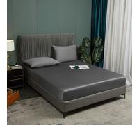 Luofanfei Drap Housse 180x200 Gris Lyocell Bambou Bonnet 30 cm Unie Motif Drap de lit Tencel Soie Lisse Soyeux Brillant Adulte Uni Drap-Housse 180 x 200cm Respirant pour Matelas Épais