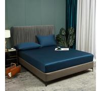 Luofanfei Drap Housse 180x200 Pétrole Bleu Lyocell Bambou Bonnet 30 cm Unie Motif Drap de lit Tencel Soie Lisse Soyeux Brillant Adulte Uni Drap-Housse 180 x 200cm Respirant pour Matelas Épais