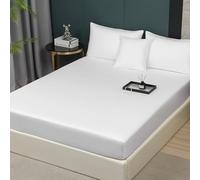 Luofanfei Drap Housse 90x200 Coton Blanc Satin de Coton Drap de lit Doux Soyeux Respirant Lyocell Soie Drap-Housse