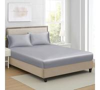 Luofanfei Grise Drap Housse 180x200 Satin Microfibre Motif Bonnet 30 cm Gris Parure Drap de lit Soie Drap-Housse 180 x 200cm Uni Lisse Respirant pour Matelas Épais,Grand Bonnet 180 200