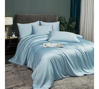 Luofanfei Housse de Couette Bambou 140x200 Bleu Adulte Lyocell Parure Linge de lit Uni Soie Lisse Soyeux Brillant Modern Ensemble Literie Ado avec Fermeture éclair et 1x 65x65cm Taie d'oreiller