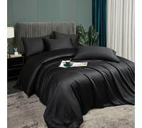 Luofanfei Housse de Couette Bambou 140x200 Noir Lyocell Parure de lit Unie Adulte 2 Pièces Ensemble Literie Noire Modern Soie Lisse Soyeux Brillant Uni Linge de Lit avec Fermeture éclair