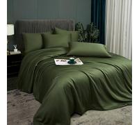 Luofanfei Housse de Couette Bambou 220x240 Vert Olive Adulte 2 Personnes Lyocell Parure Linge de lit Uni Soie Lisse Soyeux Brillant Modern Housse Couette Ensemble Literie avec Fermeture éclair