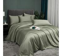 Luofanfei Parure de lit Bambou 140x200 Vert Sauge Lyocell Housse Couette Unie Soie Lisse Soyeux Brillant Ado Ensemble Literie Modern Linge de Lit avec Fermeture éclair et 1x 65x65cm Taie d'oreiller