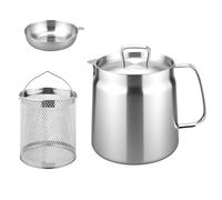 LUOJINYI Pot de Filtre à Huile en Acier Inoxydable, 2L Friteuse a Huile avec Filtre À Mailles Fines et Panier à Friture, Panier Friteuse pour Stockage de l'Huile de Friture et Graisse de Cuisson