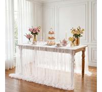 LuoluoHouse Nappe en Tulle avec Perles Blanches : Chemin de Table de Mariage 3 m en Tulle pour fête, fête prénuptiale, Voile d'arche de Mariage, décoration de Table en Dentelle, 152,4 x 304,8 cm