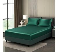 Luowei Drap-housse en satin - 90 x 200 cm - Pour lit à sommier tapissier - Pour l'été - Vert foncé - Soyeux et rafraîchissant - En microfibre - 90 x 200 cm - Doux - Lavable en machine - Pour matelas