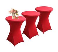 LUOZIQINX Lot de 2/3/4/5 Nappe Mange Debout 80x110cm, Housse de Table en Spandex Extensible, Nappe Cocktail Ronde de Bistrot pour Bar Table de Banquet de Cocktail de Mariage,Rouge,3pcs