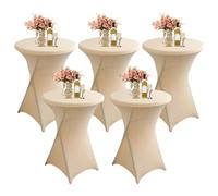 LUOZIQINX Lot de 2/3/4/5 Nappe Mange Debout de Bistrot, Housse de Table de Cocktail 80x110cm, Housse Mange Debout en Spandex Extensible pour Bar, Mariage, Cocktail,Champagne,5pcs