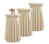 LUOZIQINX Nappe de Cocktail avec Rideaux Ondulés 80 X 110 cm, Extensible en Spandex Housse Mange Debout Ronde, Nappe Mange Debout pour Table Haute de Banquet Mariage,Champagne,3pcs