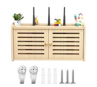 LUPATDY Armoire en Bois Massif pour Routeur WiFi - Montage Mural - Cache-Routeur - Boîte de Rangement pour TV - Étagère Décorative (Doubleporte en Feuilles)