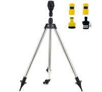 LUPATDY Arroseur de jardin à 360° avec trépied, hauteur réglable 64-94 cm, arroseur circulaire en acier inoxydable et laiton avec piquets, portée de pulvérisation 10-24 m pour pelouse, jardin et