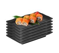 LUPATDY Lot de 6 assiettes noires, mates, rectangulaires, 20,8 x 13,2 x 2,2 cm, en mélamine, en plastique, pour viande, sushis, collations, salades, passe au lave-vaisselle