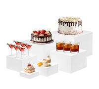 LUPATDY Présentoir Buffet en Acrylique Blanc - 6 Rehausseurs de Buffet Gradués, Supports à Gâteaux Empilables pour Apéritif, Desserts, Décoration de Mariage et Anniversaire （3-8in）
