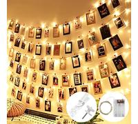 LURICO 50LED Guirlande Lumineuse Photo, 5M Guirlande Photo Blanc Chaud Avec 30 Clips & 10 Clous, Guirlande Lumineuse Rideau pour Accroche Photo, Noël, Mariage, Anniversaire
