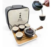 LURRIER Service à thé chinois Gongfu en porcelaine, théière portable avec fabricant de thé à rotation à 360° et infuseur, sac cadeau portable tout-en-un pour voyage, maison, cadeaux, extérieur et