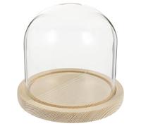 Lurrose 1ensemble Cloche Verre Transparent pour Fleurs Éternelles avec Socle Bois Naturel Couvercle Anti-poussière pour Décor Micro Paysage et Protection Objets Délicats