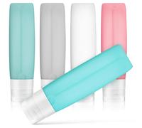 Lurrose 5 Pièces Bouteilles de Voyage en Silicone 80ml, Rechargeables, | Étui de Toilette Transparent Zippé Inclus, Ouverture Large, Anti-fuite, Faciles à Nettoyer pour Déplacement