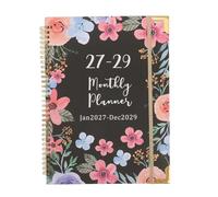 Lurrose Agenda mensuel 2027-2029 : Agenda mensuel sur 3 ans avec élastique - Journal de planification à double spirale métallique de 36 mois, 64 feuilles/128 pages pour le suivi des réunions, des
