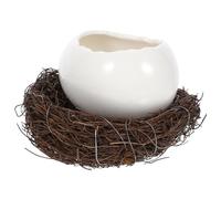 Lurrose Bol à Dessert avec Nid en Rotin Blanc Forme Coquille D'œuf en Céramique Design Moderne et Simple Décoration et Rangement pour Restaurant et Banquets