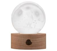 Lurrose Boule de cristal 3D en forme de chat avec éclairage LED et socle en bois, boule décorative de 60 mm, veilleuse à motif floral pour chambre, salon ou table.