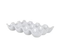 Lurrose Coquetier Céramique Blanc à 12 Compartiments, Boîte à Œufs Compartimentée pour Réfrigérateur, Anti-collision et Anti-extrusion, pour Voyage