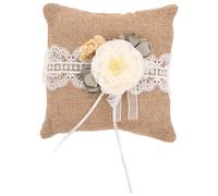 Lurrose Coussin avec Dentelle Fleurie en Lin Mariage Alliance Vintage Coussin Porte-alliances Rustique pour Cérémonie de Fiançailles et Accessoires de Mariage