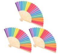Lurrose Lot de 3 éventails pliables arc-en-ciel, éventails portables en bambou de 21 cm, accessoires pour défilés, festivals de danse, cadeaux de fête d'été, décorations de fête