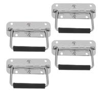 Lurrose Lot de 4 poignées de coffre robustes à ressort de 10 cm (4 pouces), rabattables, en fer, avec poignée noire, pour boîtes à outils, caisses de transport et mallettes de rangement.