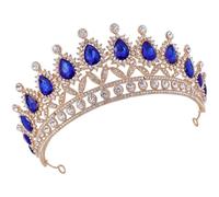 Lurrose Tiare de Mariage Scintillante en Alliage de Zinc et Cristaux Bleus Épingles aux Extrémités, Accessoire Coiffure pour Mariée, pour Costumes et Séances Photo