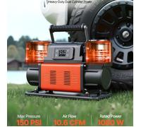 Luscriate - Compresseur à Air Portatif Double Cylindre 300 L/min 1080 W avec Écran LCD, Adaptateur, Pompe à Air Tout-terrain