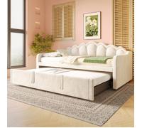 Luscriate - Lit gigogne escamotable,Convertible en grand lit 180x200 cm,structure rembourrée avec éclairage,Structure solide,Beige