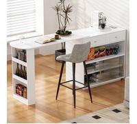 Luscriate - Table de bar extensible avec rotation 360° et LED, réversible avec prise, design moderne pour cuisine - blanc