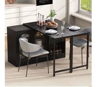 Luscriate - Table de bar moderne extensible 360° pivotante avec rangement, réversible porte vitrée pour cuisine - Noir