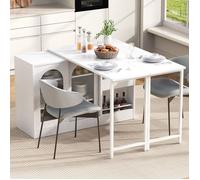 Luscriate - Table de bar moderne extensible 360° pivotante avec rangement, réversible porte vitrée pour cuisine - Blanc