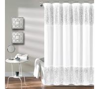 Lush Decor 1 Rideau de Douche à Paillettes Scintillantes | Design Scintillant Chic pour Salle de Bain, 177,8 x 182,9 cm, Argent et Blanc, 177,8 x 182,9 cm