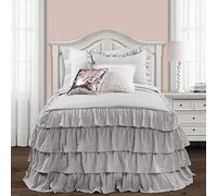 Lush Decor Allison - Jeté de lit à Volants Gris Clair, Style Rustique Shabby Chic, Ensemble de 2 pièces léger, lit jumeau XL, Polyester