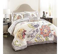 Lush Decor Aster Parure de lit réversible 5 pièces en Polyester à Motif Floral pour lit Double, Corail et Bleu Marine