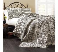 Lush Decor Aubree Parure de lit 3 pièces légère réversible à Motif Cachemire damassé pour lit King Size, Noir et Blanc