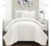 Lush Decor Ava Diamond Parure de lit 2 pièces surdimensionnée en Coton, Blanc, lit jumeau XL