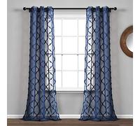 Lush Decor Avon - Paire de Rideaux de fenêtre Transparents à œillets, Motif Treillis - 241,3 cm de Long x 96,5 cm de Large - Bleu Marine