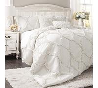 Lush Decor Avon Parure de lit 3 pièces à Volants avec Couvre-oreillers, Polyester, Blanc, King