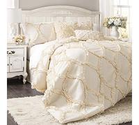 Lush Decor Avon Parure de lit 3 pièces à Volants avec Couvre-oreillers, Polyester, Ivoire, King