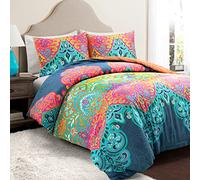 Lush Decor Boho Chic Parure de lit réversible 3 pièces en Coton Turquoise et Bleu Marine King Size