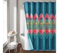 Lush Decor Boho Chic Rideau de Douche avec Doublure en Peva et Anneaux 14 pièces Complet Bleu Marine 72 x 72 cm
