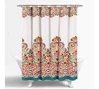 Lush Decor Clara Rideau de Douche en Tissu coloré imprimé Cachemire damassé 183 x 183 cm, Turquoise et Mandarine