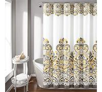 Lush Decor Clara Rideau de Douche en Tissu Motif Cachemire bohème coloré, 183 x 183 cm, Jaune, Gris et Marron