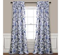 Lush Decor Cynthia Jacobean Lot de 2 Rideaux de fenêtre filtrant la lumière, 213,4 cm de Long, Bleu, 2 Panneaux