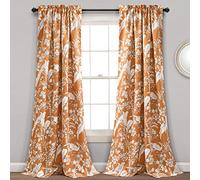 Lush Decor Dolores Paire de Panneaux de fenêtre filtrant la lumière, 132,1 cm de Large x 213,4 cm de Long, Orange - Rideaux en Toile - Imprimé Floral et Oiseaux - Rideaux de Campagne française -